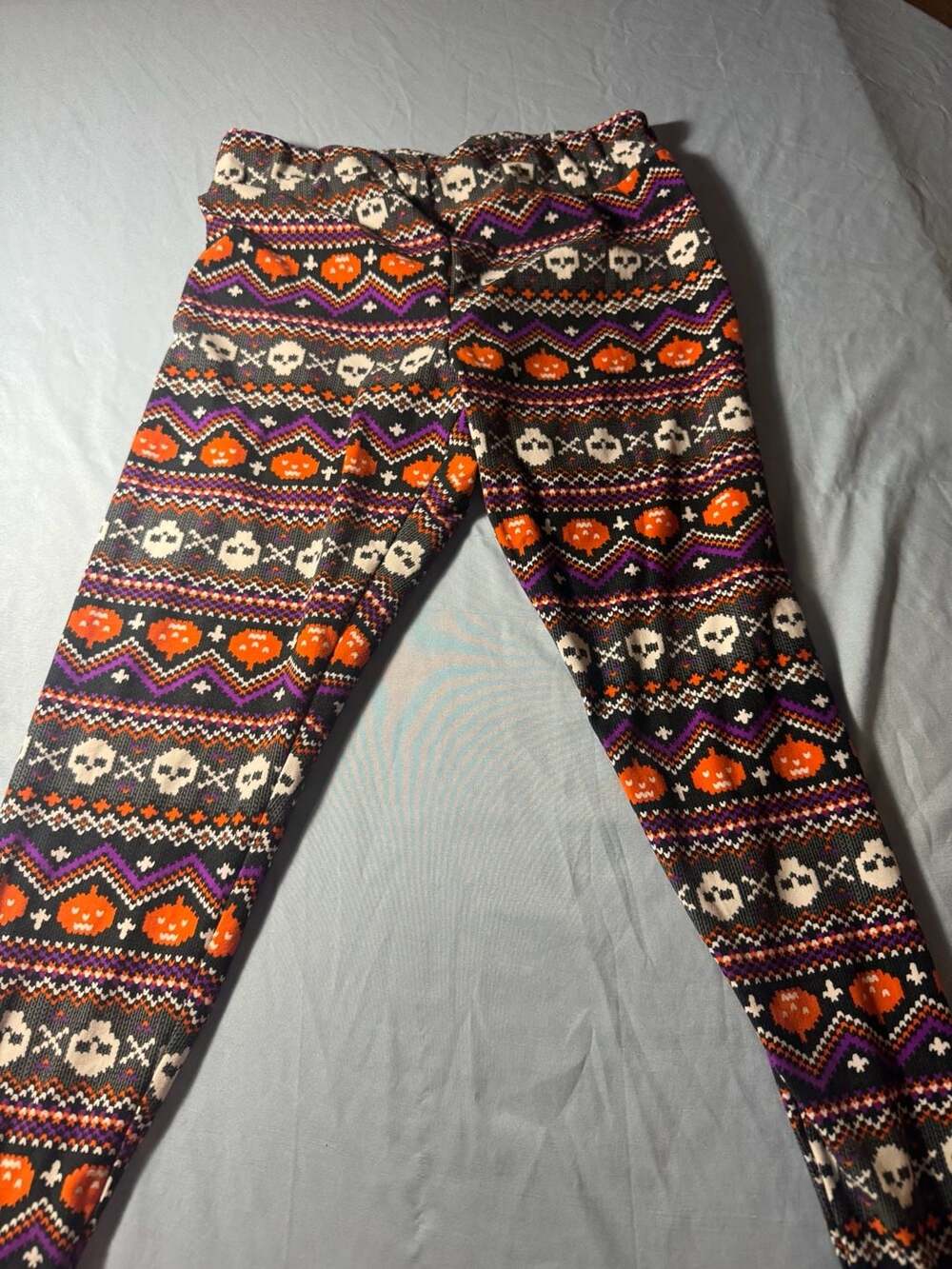Time and Tru Women's Halloween Skull and Pumpkin Leggings Size Large 12-14